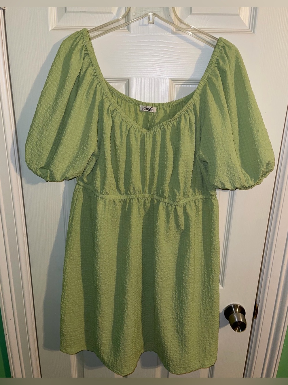 Green Puff Sleeve Dress - 2X